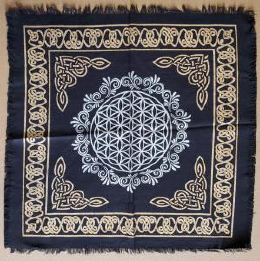 Flower of Life Altar Cloth Gold & Silver print on Black