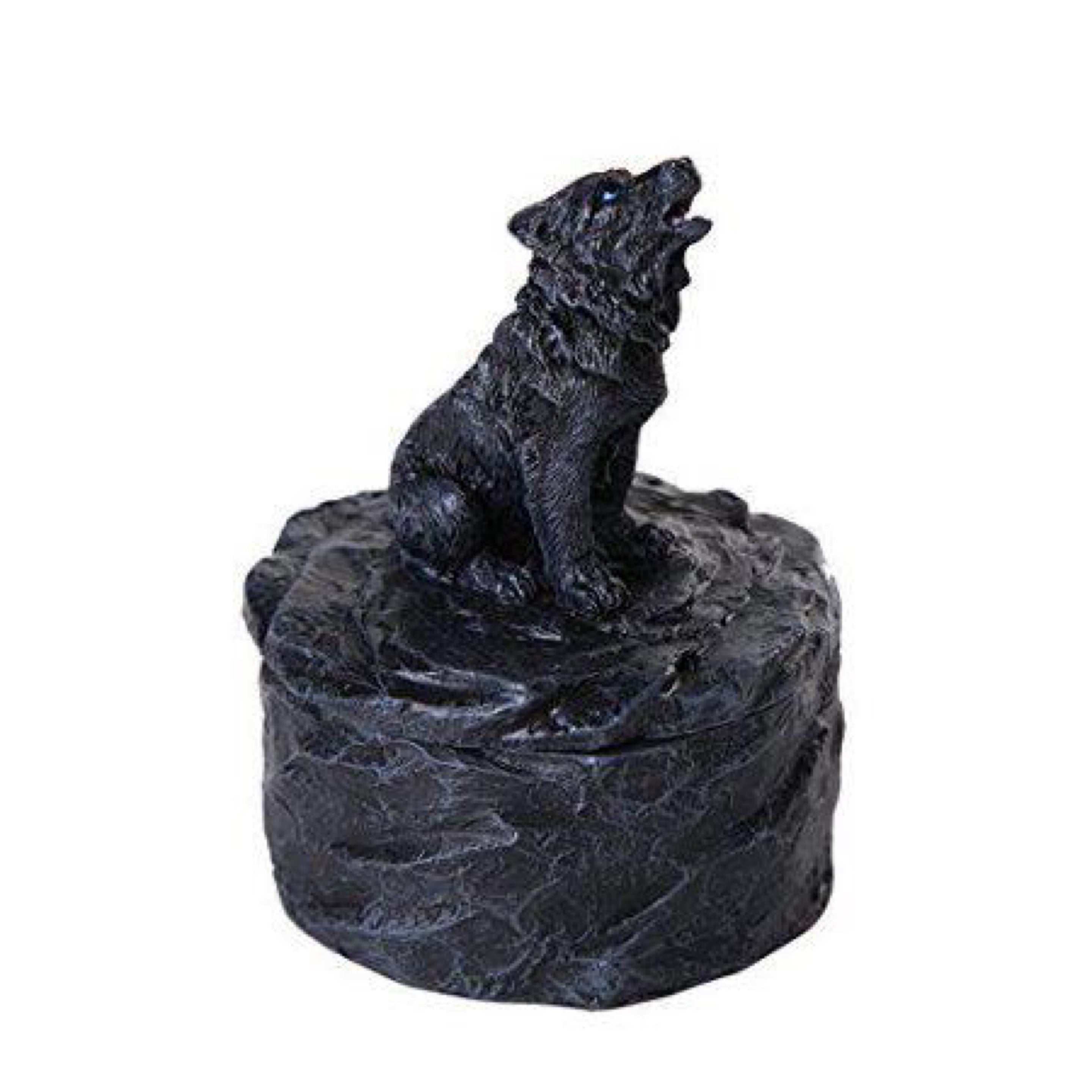 Lone Majestic Wolf Mini Resin Trinket Box 3.15 inches Tall (Black Wolf)