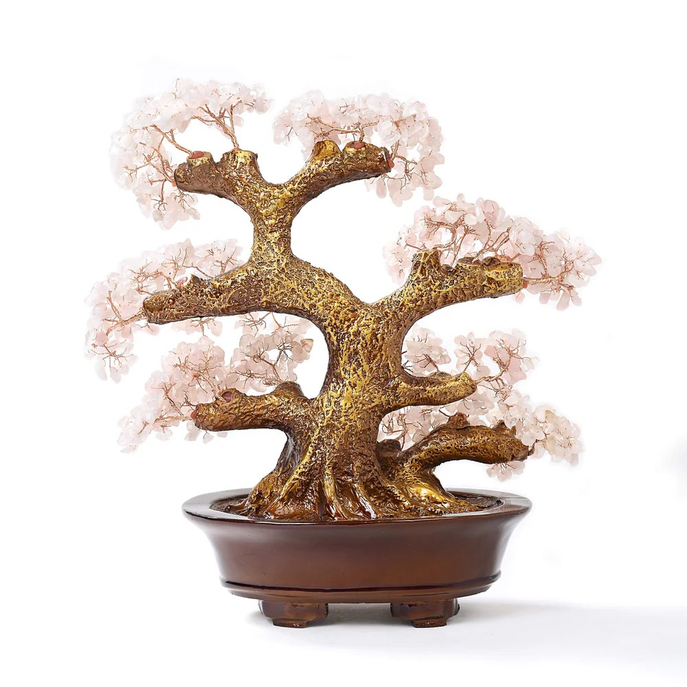Rose Quartz Bonsai Tree of Life with 1,251 Natural Gemstones