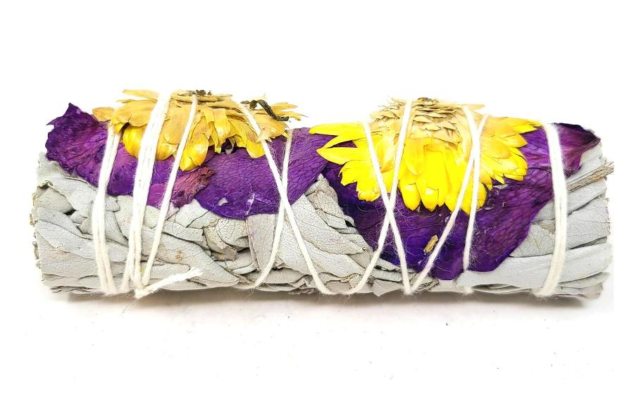Purple Sunset - White Sage, Purple Rose Petals & Paper Flower 4"