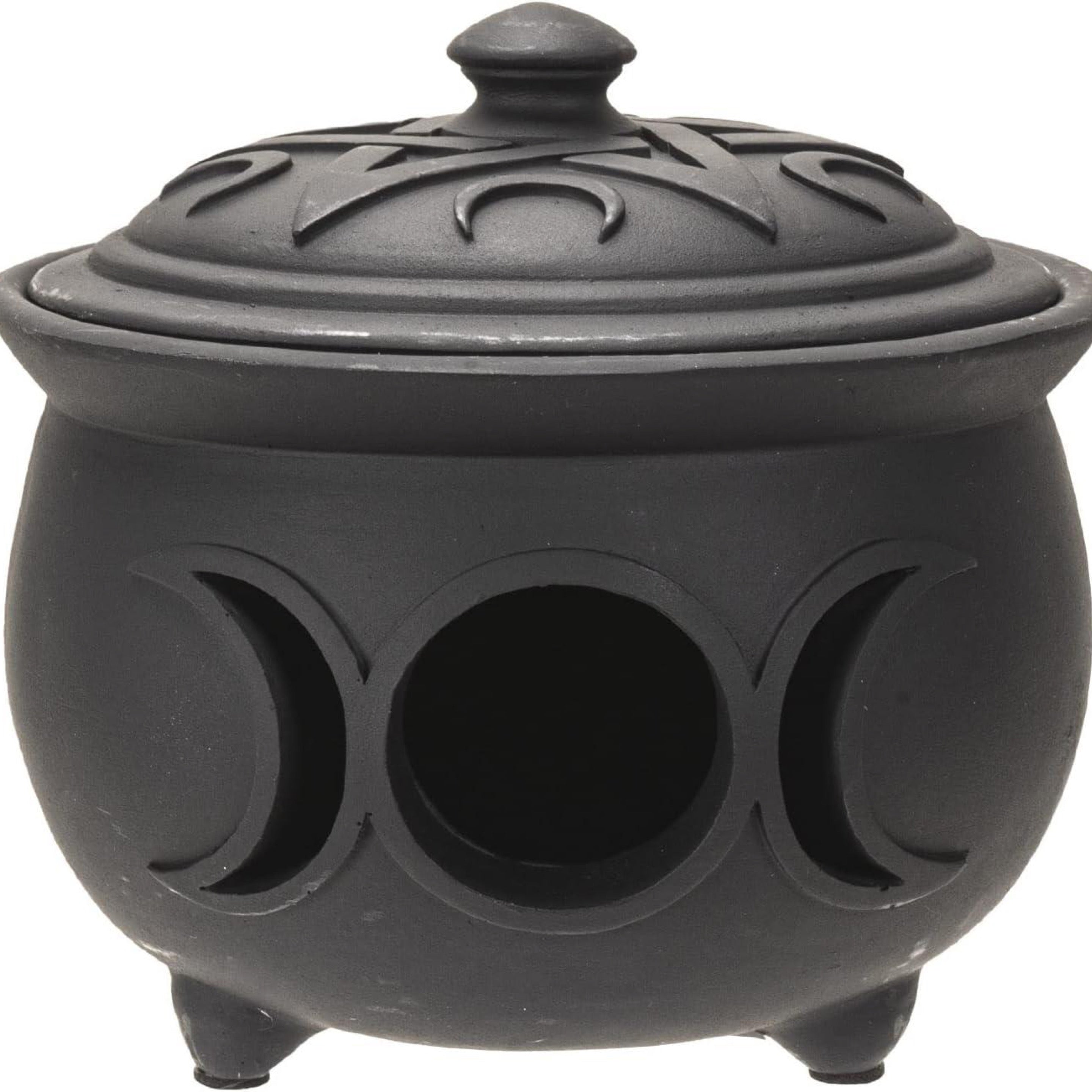 Triple Moon Cauldron Pot Figurine, 4.53-Inch Height, Resin, Black, Home DeÌcor, Tabletop DeÌcor