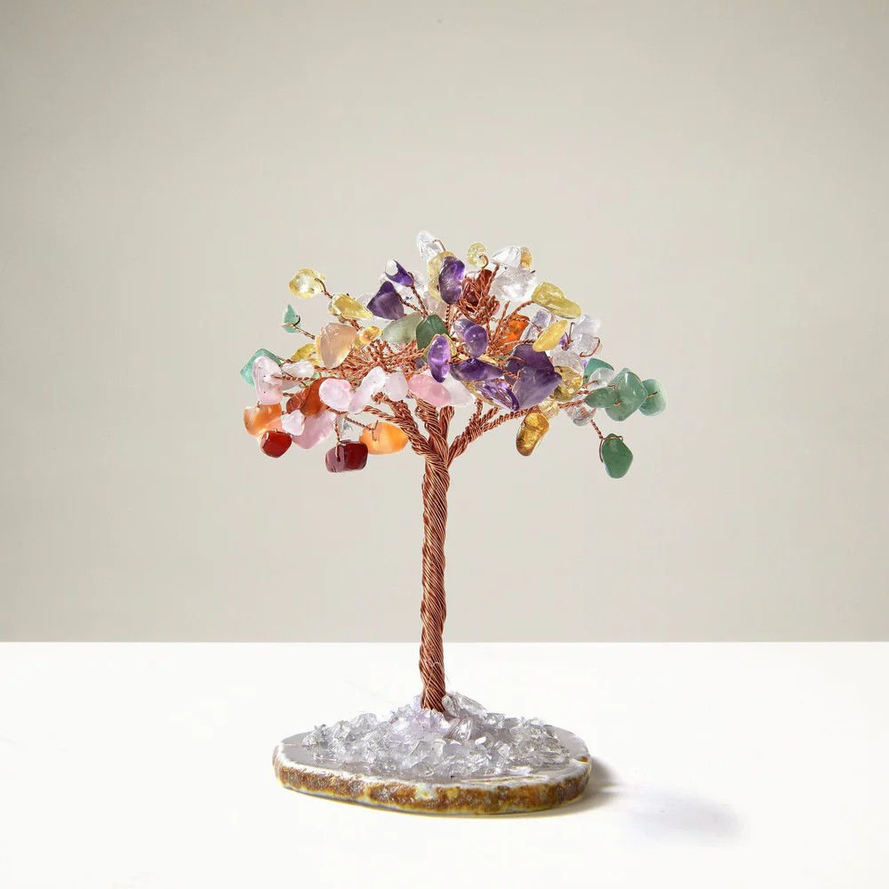 Multi Stone Natural Gemstone Tree of Life with Agate Base