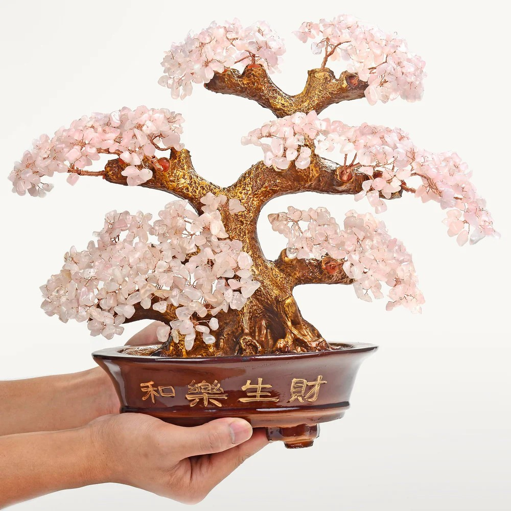 Rose Quartz Bonsai Tree of Life with 1,251 Natural Gemstones