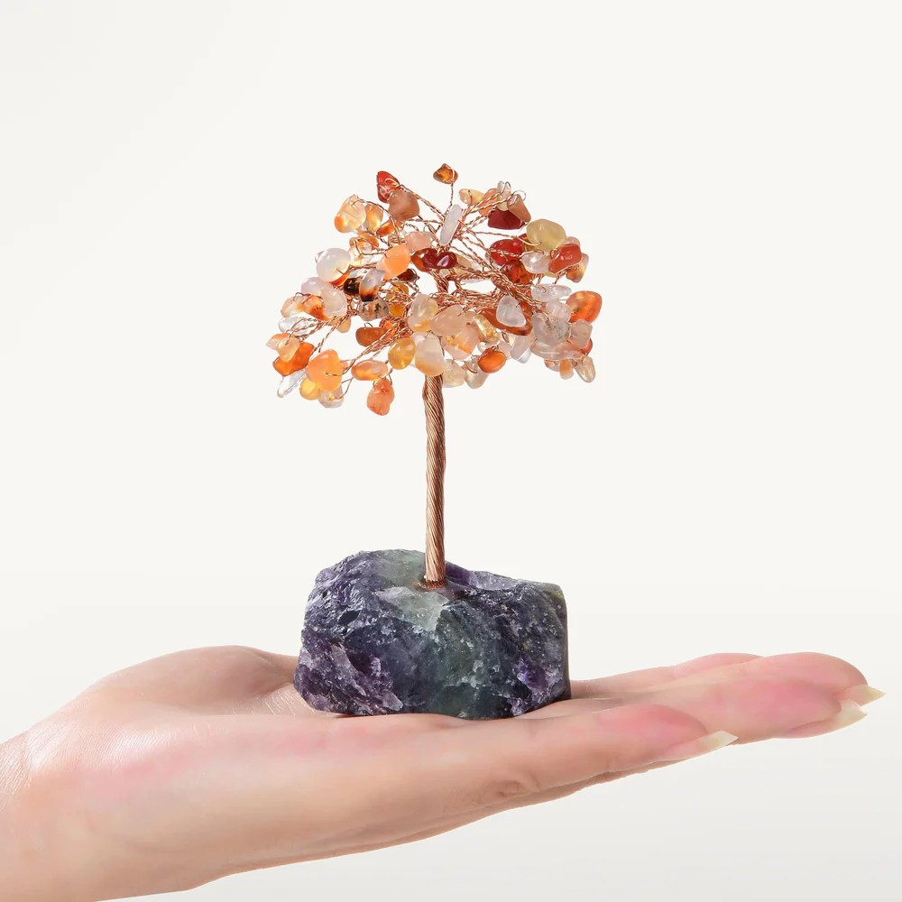 Carnelian Gemstone Tree of Life with Fluorite Base