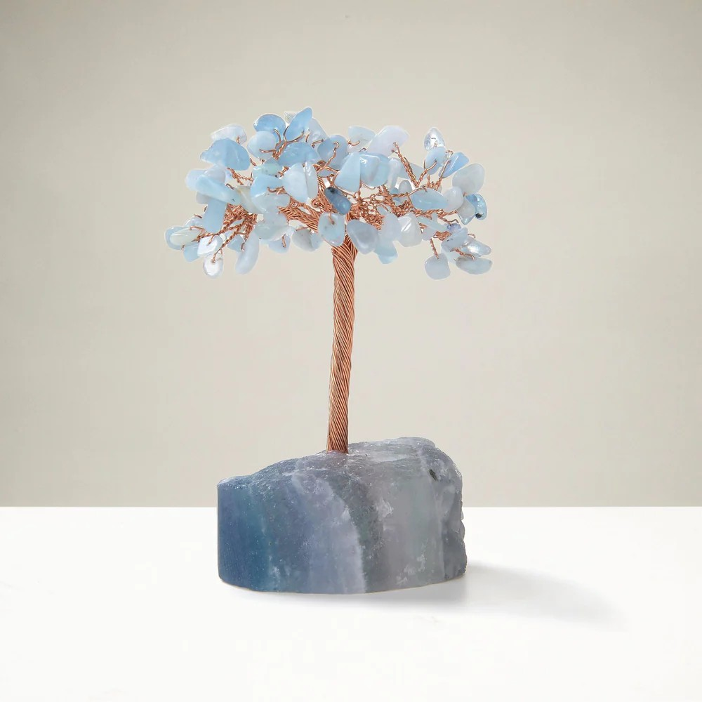 Aquamarine Gemstone Tree of Life with Fluorite Base