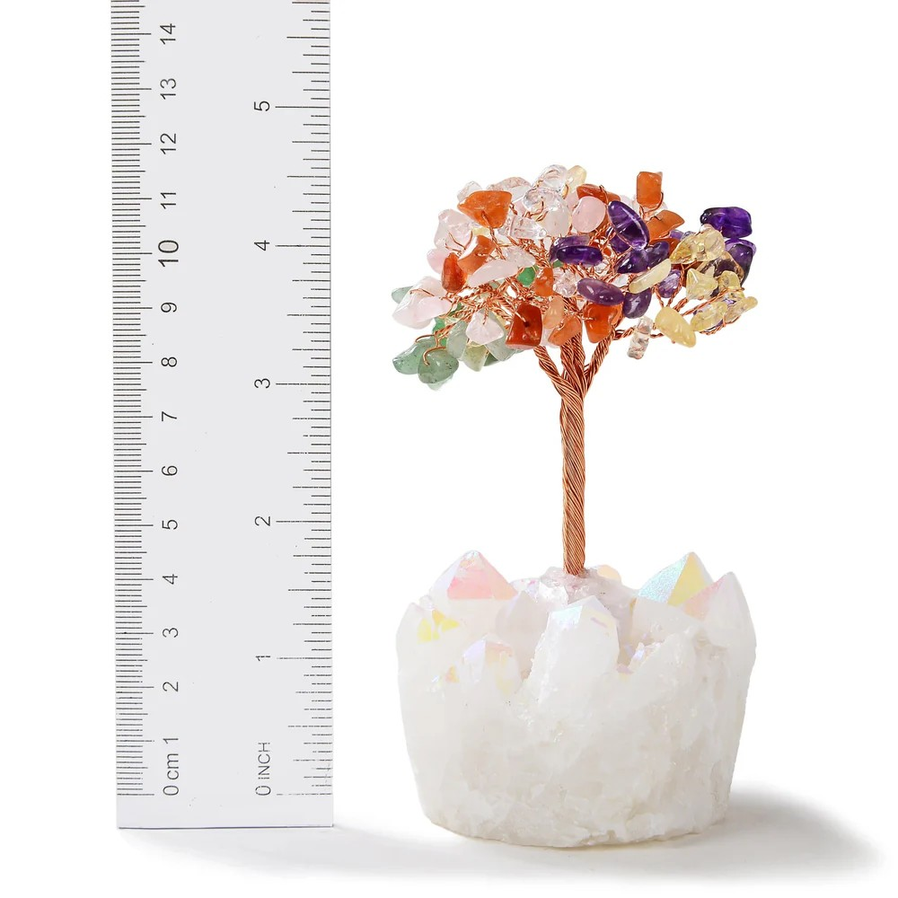 Multi Stone Natural Gemstone Tree of Life with Aura Quartz Base