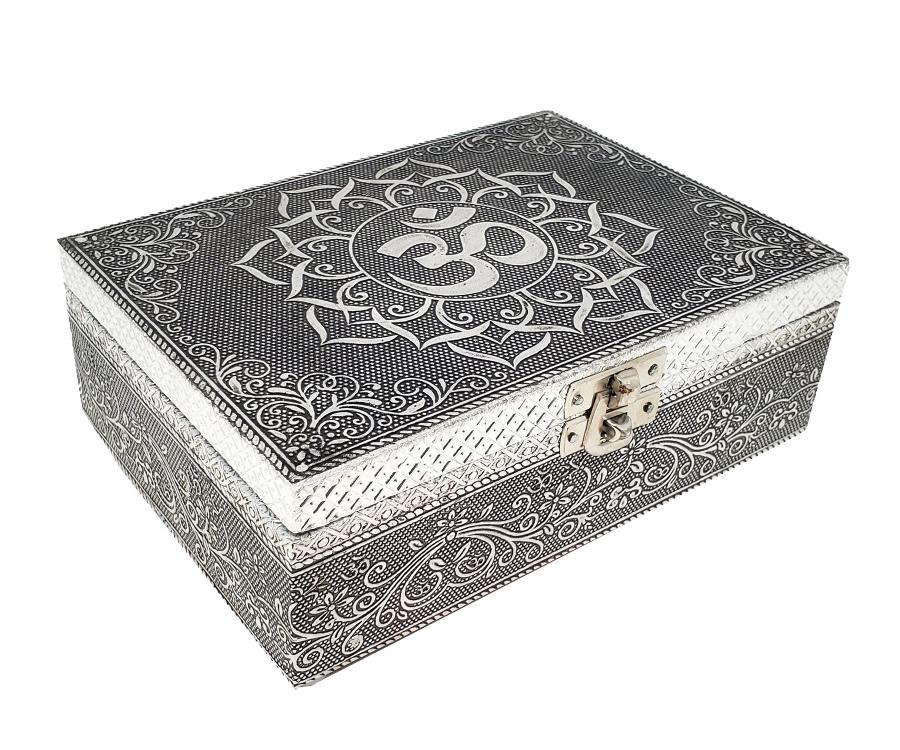 Om Carved Metal over Wood Box with latch