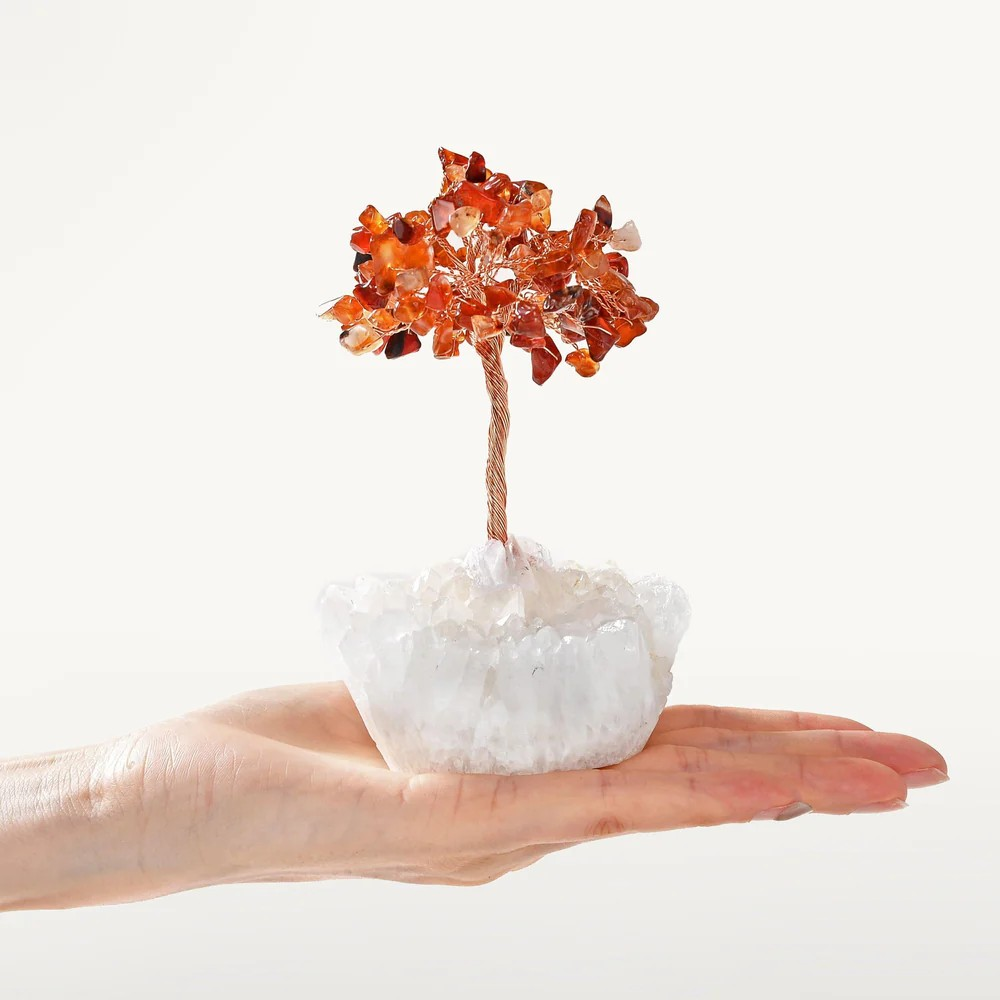 Carnelian Natural Gemstone Tree of Life with Quartz Base