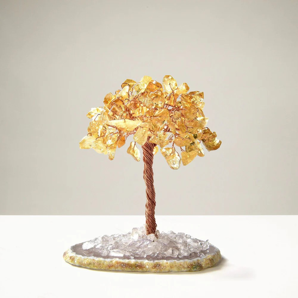 Citrine Natural Gemstone Tree of Life with Agate Base