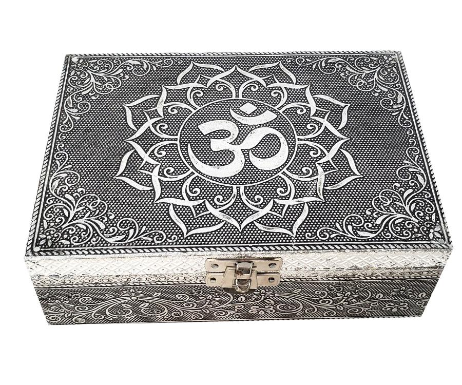Om Carved Metal over Wood Box with latch