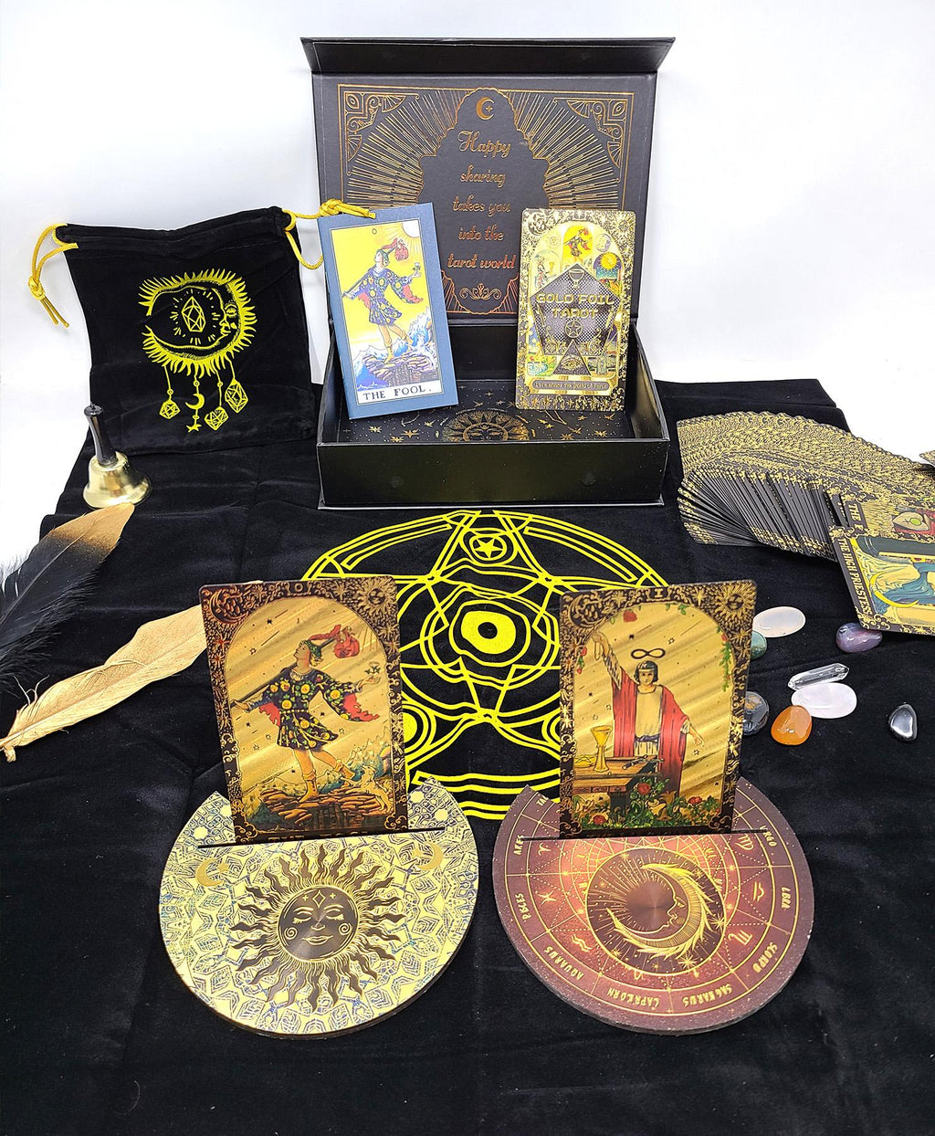 Rider-Waite Black Gold Foil Tarot Card Box Gift Set - Cards, Tarot Cloth, Chakra Stones and More