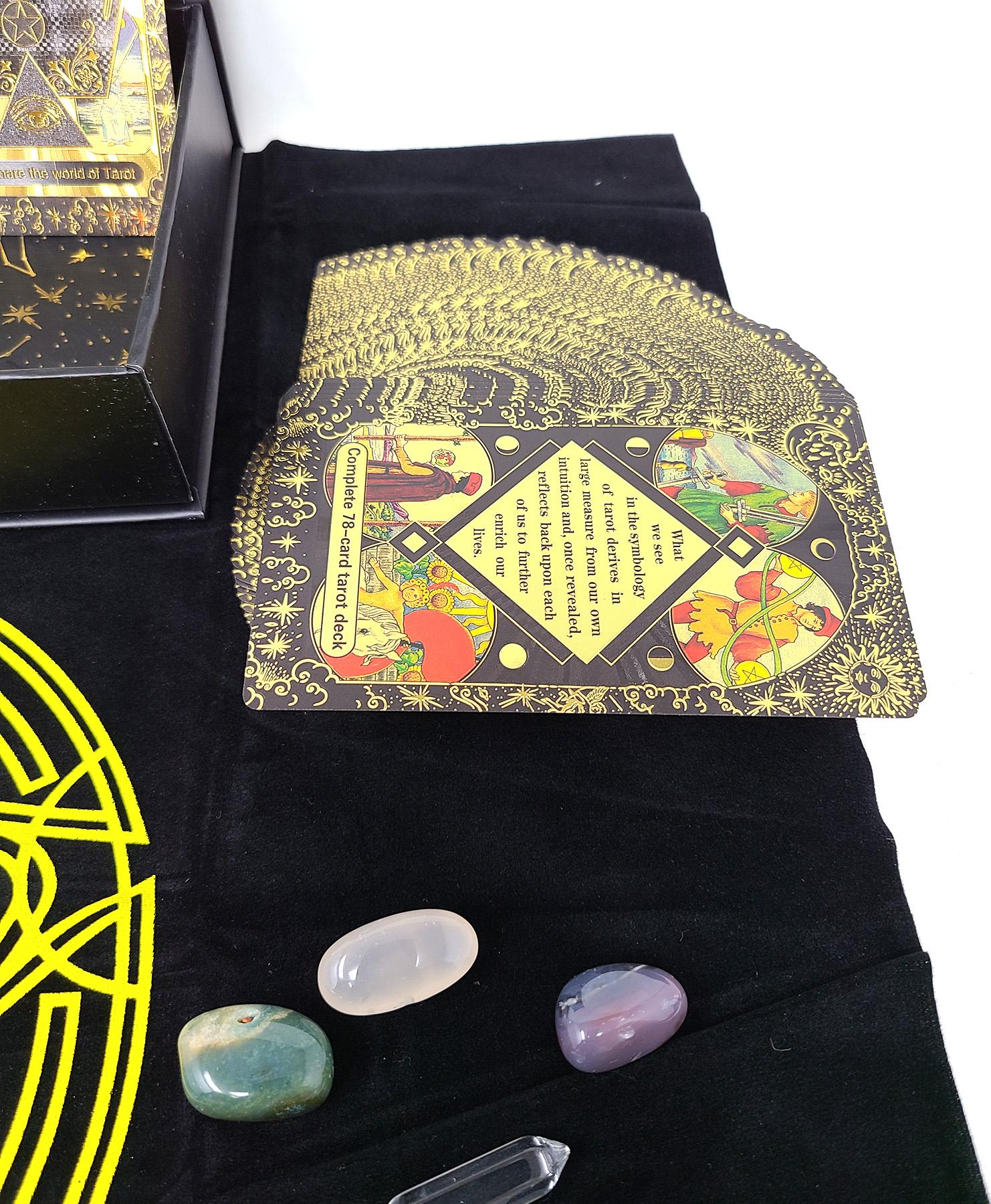 Rider-Waite Black Gold Foil Tarot Card Box Gift Set - Cards, Tarot Cloth, Chakra Stones and More