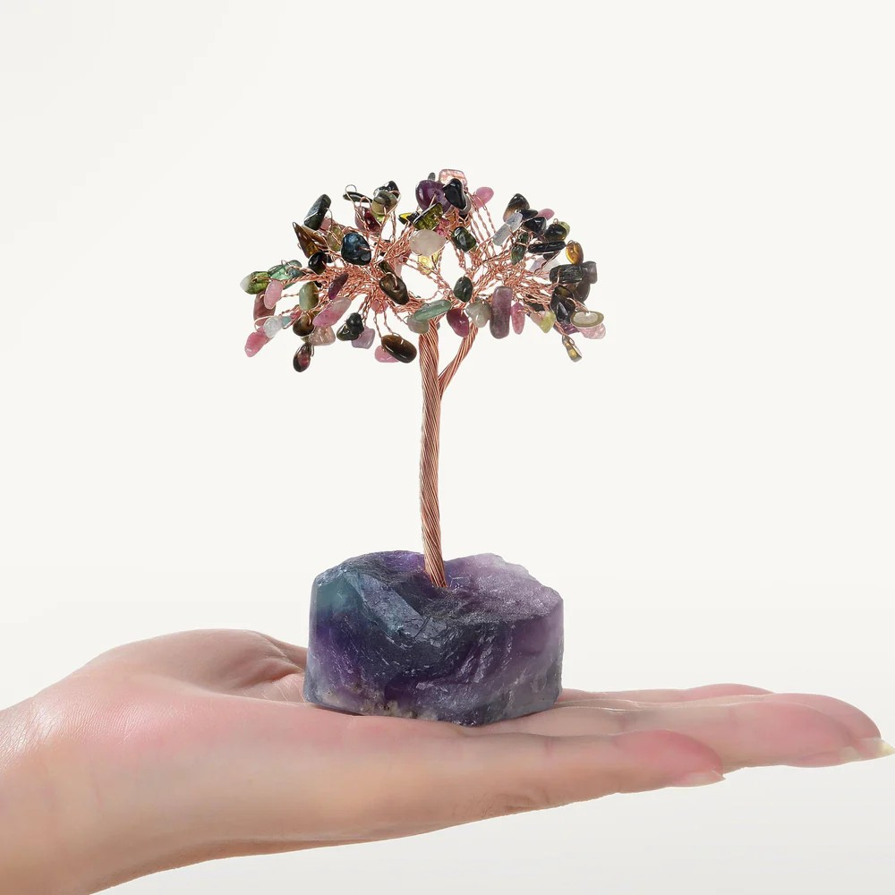 Tourmaline Gemstone Tree of Life with Fluorite Base