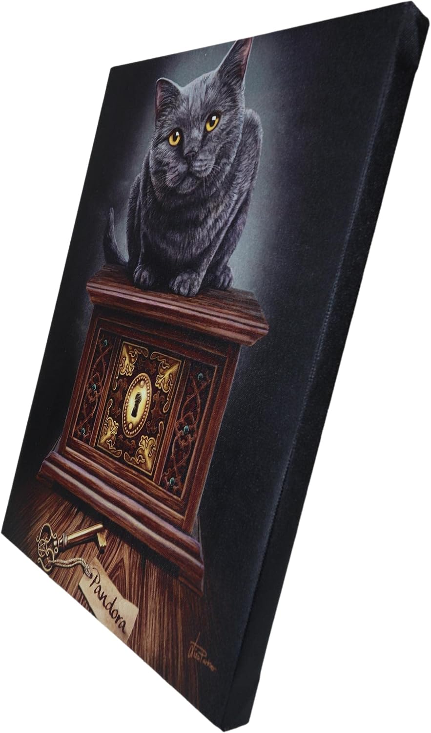 Pandora's Box Witching Hour Black Cat Canvas Framed Wall Art Wall Plaque - Lisa Parker - 7.5" W x 9.85"