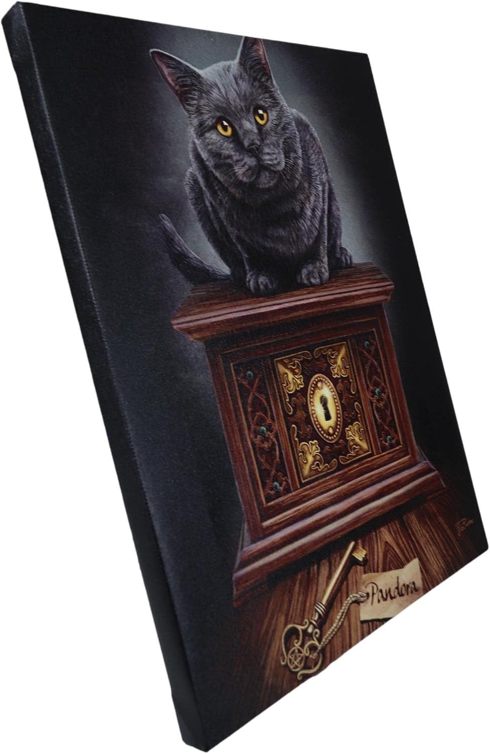 Pandora's Box Witching Hour Black Cat Canvas Framed Wall Art Wall Plaque - Lisa Parker - 7.5" W x 9.85"