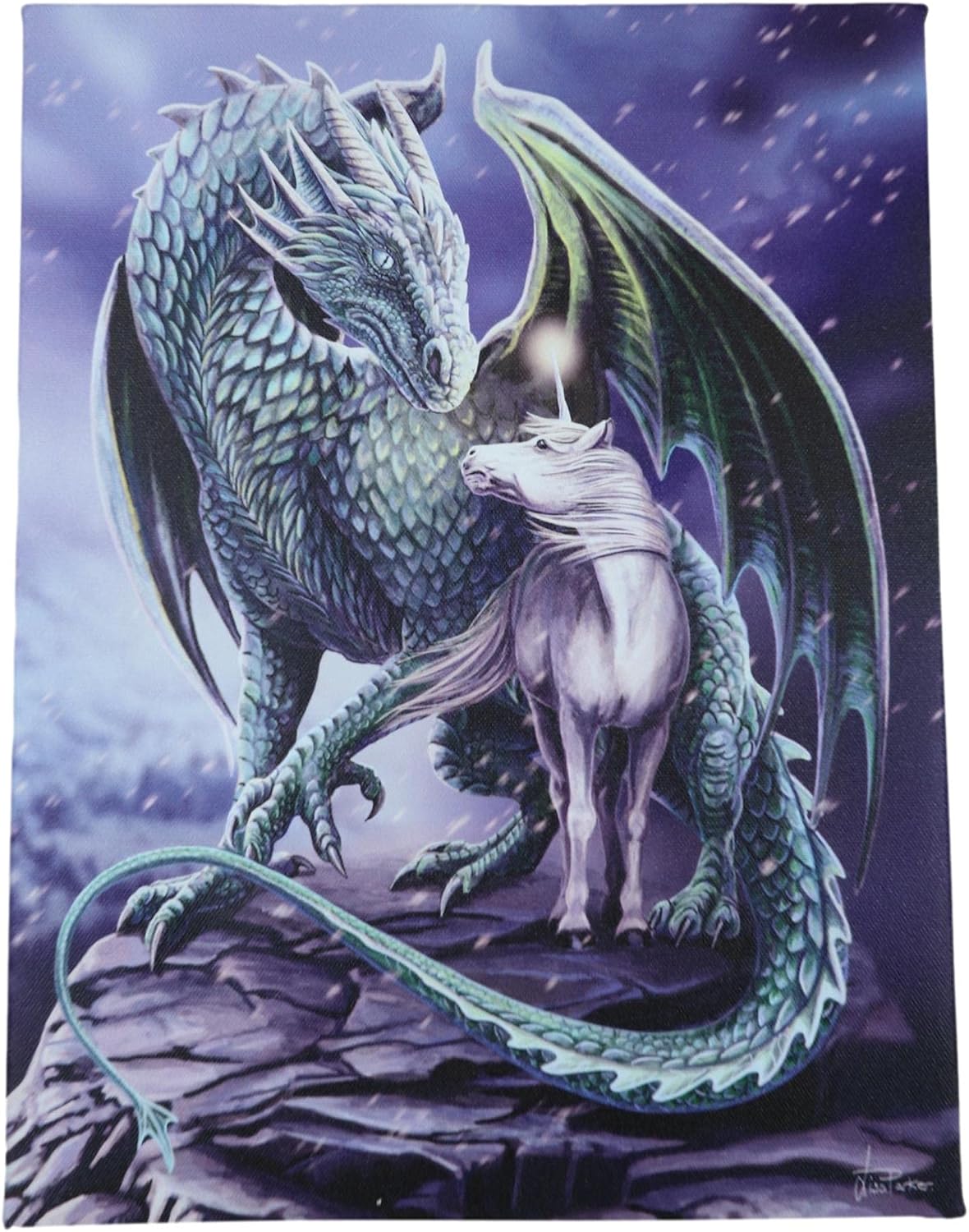 Protector Of Magick Dragon With Unicorn Canvas Framed Wall Art Wall Plaque - Lisa Parker - 7.5" W x 9.85"