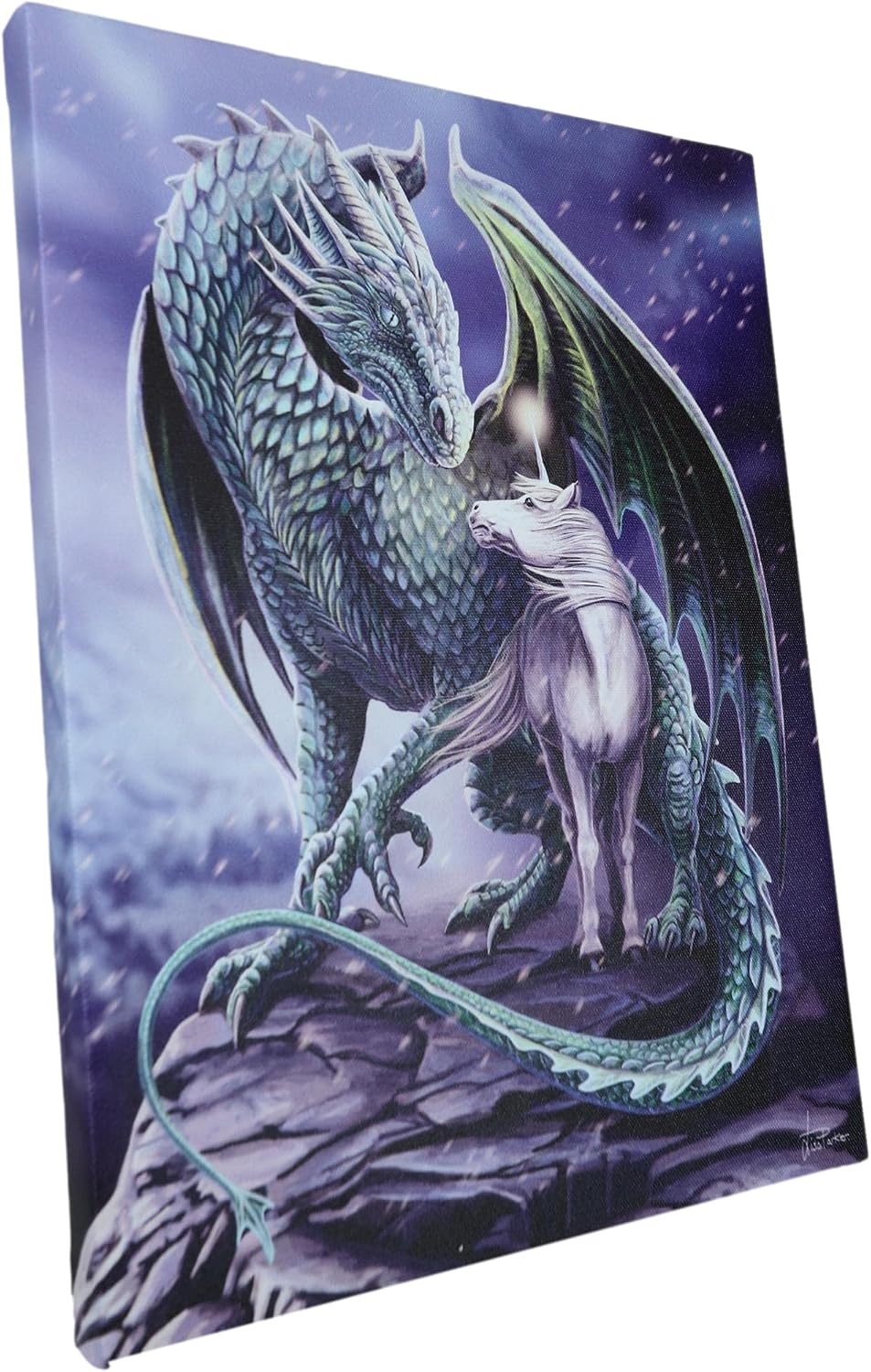 Protector Of Magick Dragon With Unicorn Canvas Framed Wall Art Wall Plaque - Lisa Parker - 7.5" W x 9.85"