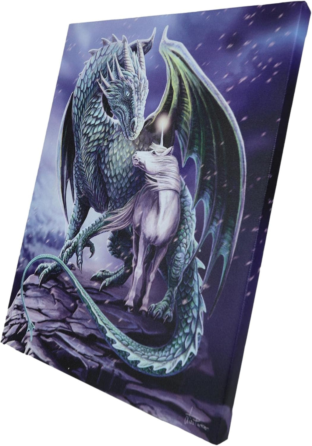 Protector Of Magick Dragon With Unicorn Canvas Framed Wall Art Wall Plaque - Lisa Parker - 7.5" W x 9.85"