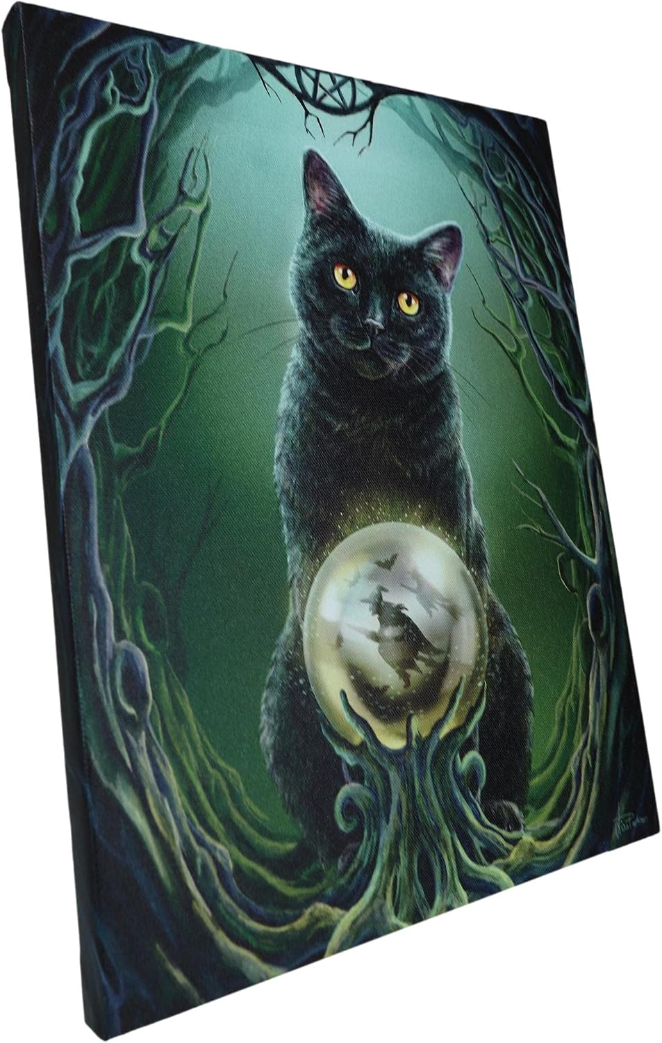Rise Of The Witches Black Cat Scrying Canvas Framed Wall Art Wall Plaque - Lisa Parker - 7.5" W x 9.85"