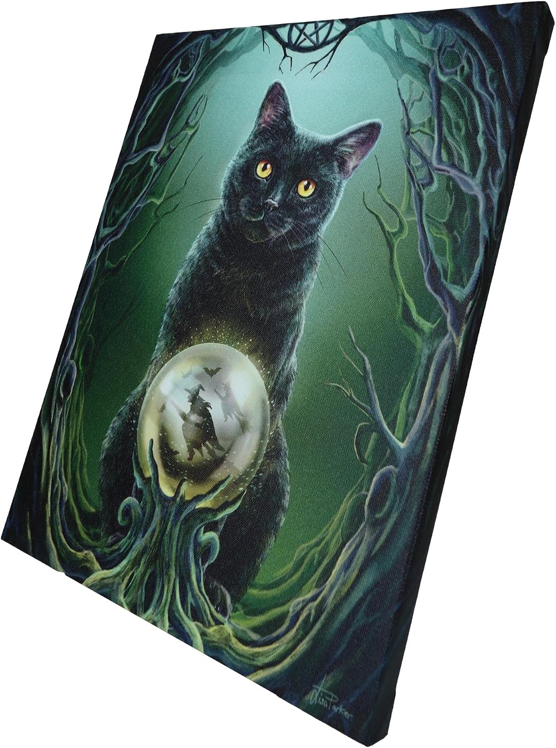 Rise Of The Witches Black Cat Scrying Canvas Framed Wall Art Wall Plaque - Lisa Parker - 7.5" W x 9.85"