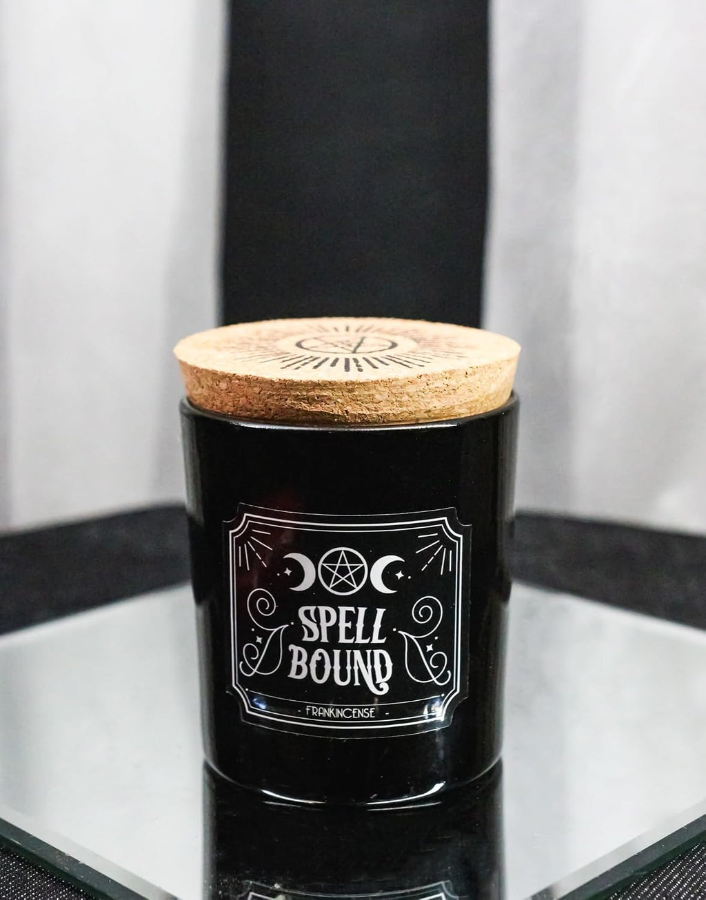 Wicca Mystic Midnight Ritual Scented Pillar Candle with Cork Lid Witchcraft New Age Apothecary Celestial Home Fragrance Aromatherapy (Spell Bound Triple Moon Frankincense)