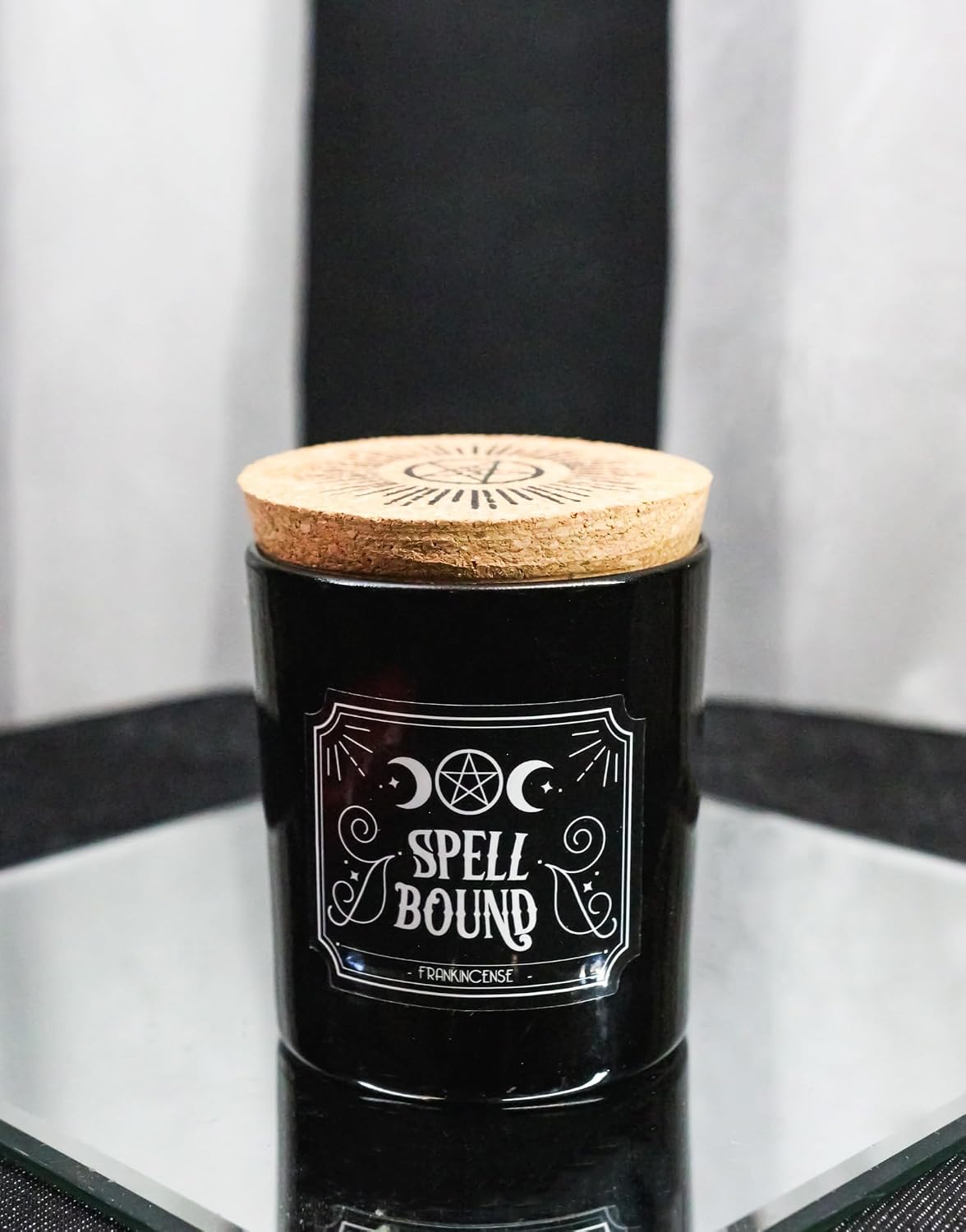Wicca Mystic Midnight Ritual Scented Pillar Candle with Cork Lid Witchcraft New Age Apothecary Celestial Home Fragrance Aromatherapy (Spell Bound Triple Moon Frankincense)
