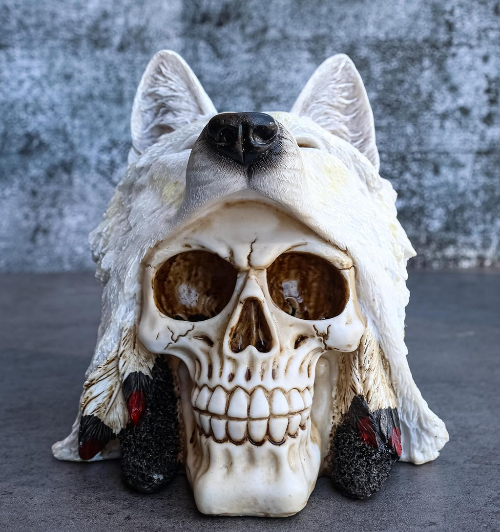 White Wolf Warrior Skull Figurine