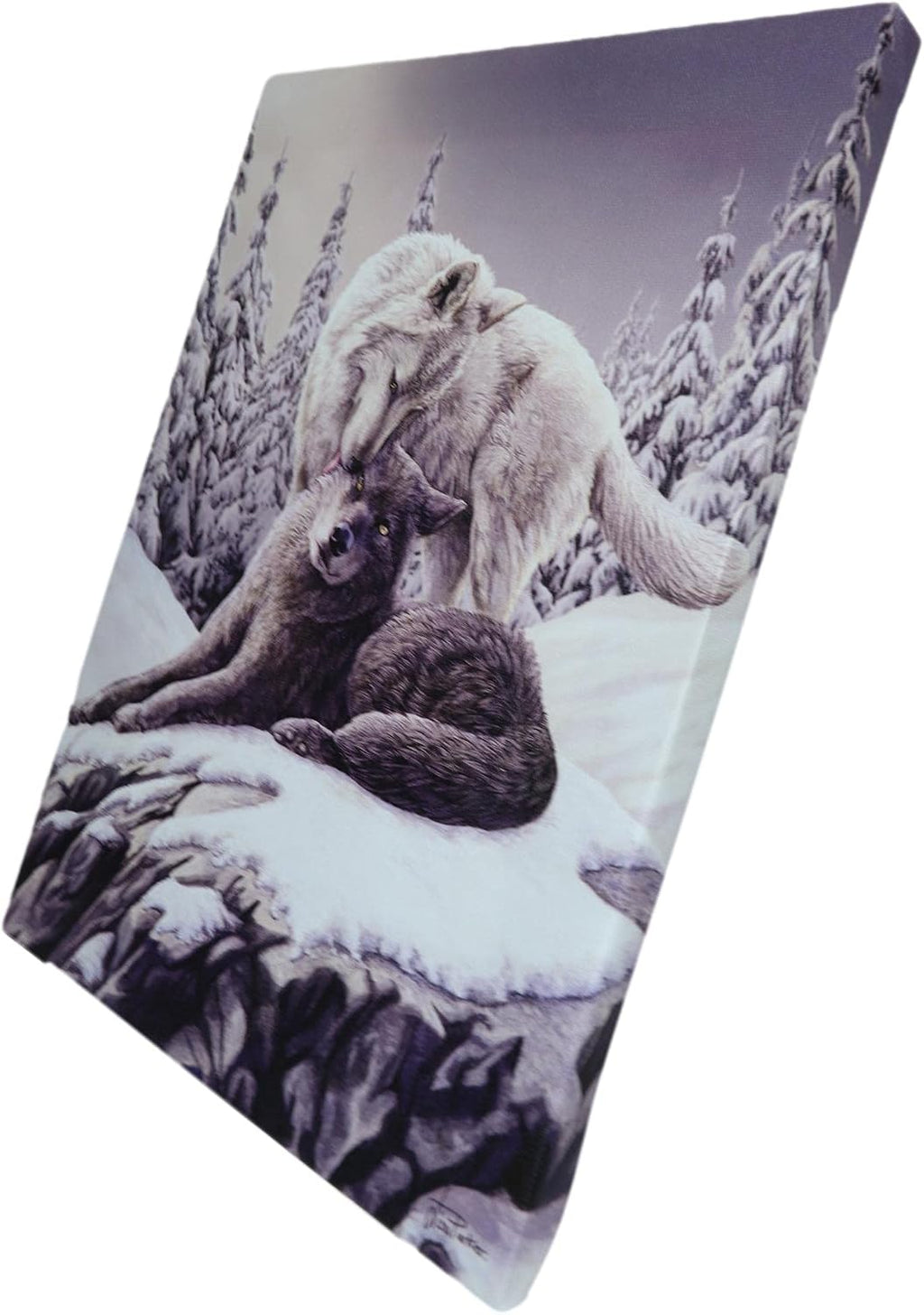 Snow Kisses Wolf Couple Canvas Framed Wall Art Wall Plaque - Lisa Parker - 7.5" W x 9.85"