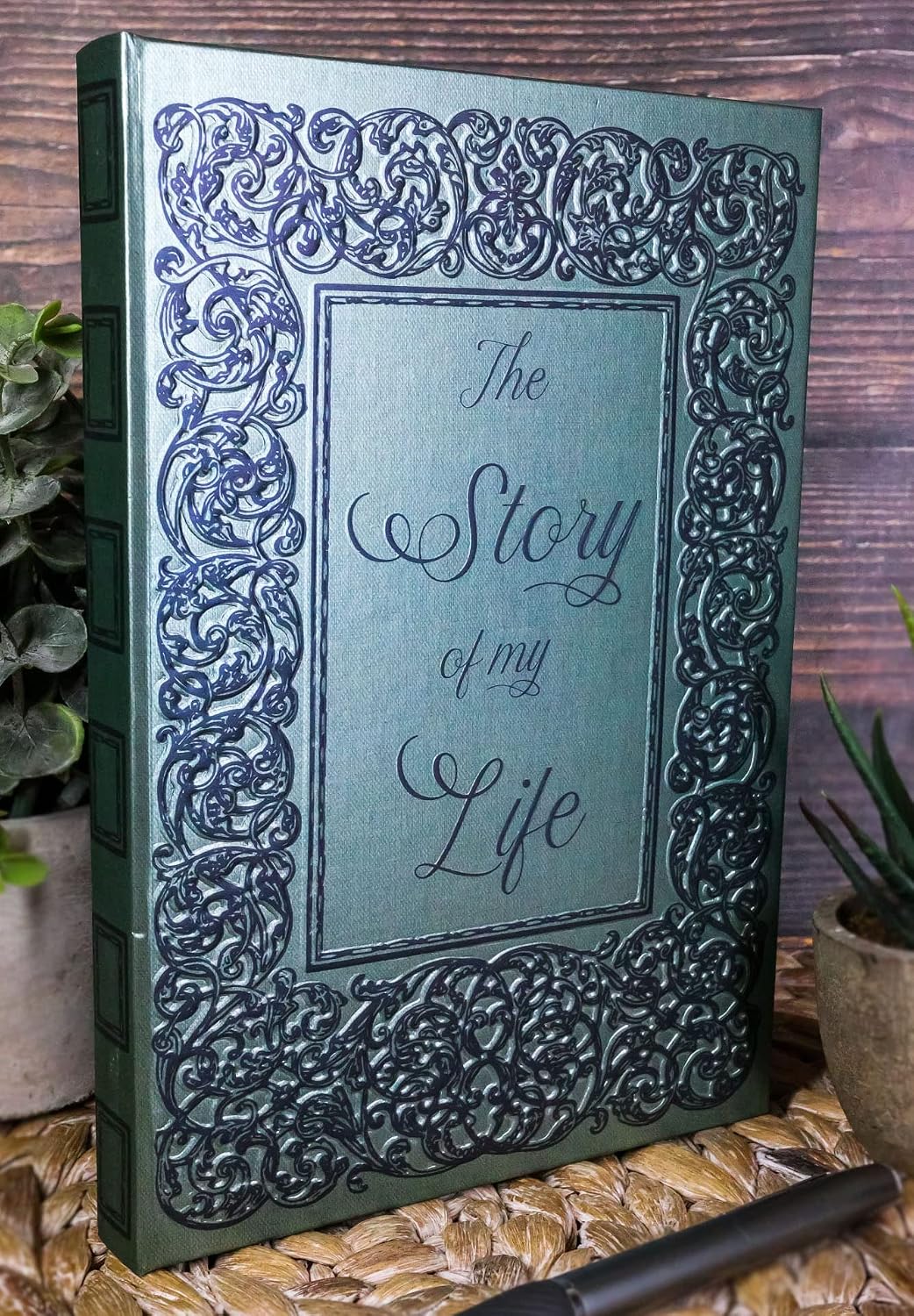 Story Of My Life Gothic Rococo Floral Scroll Art Design Embossed Hard Cover Journal