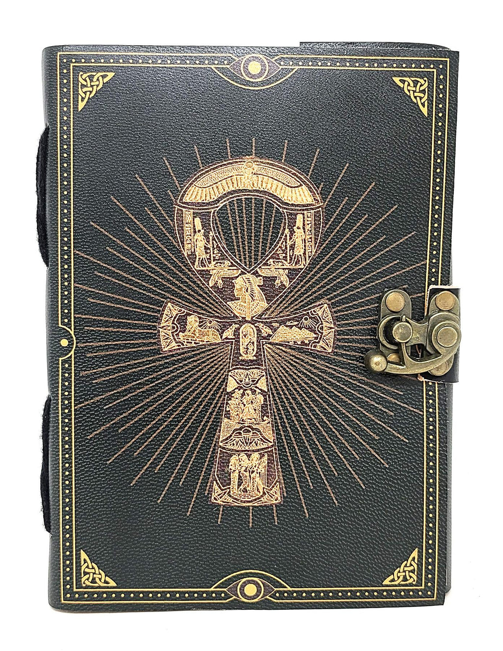 Ankh Print on Black Leather Journal 5x7" with Latch Closure