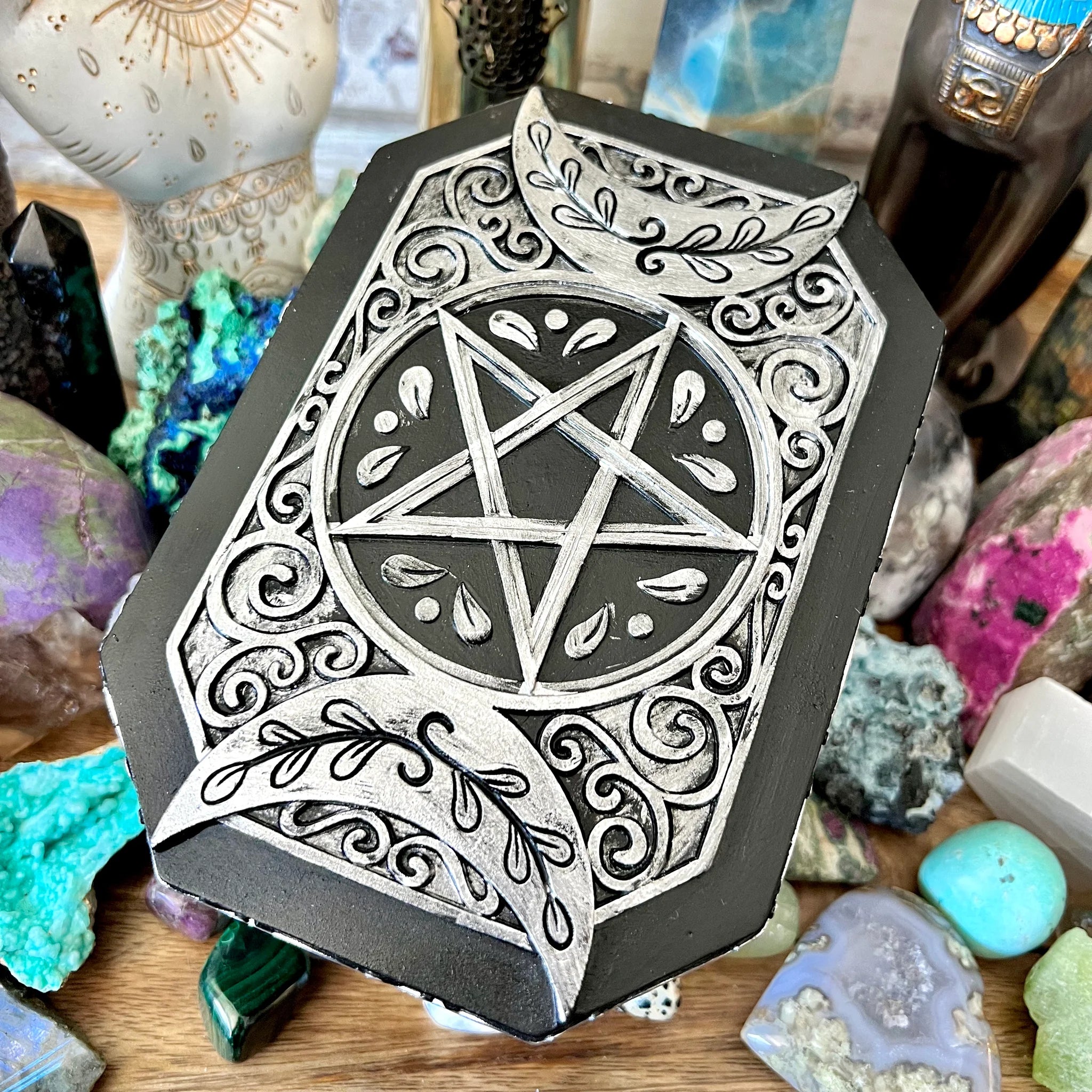 Triple Moon Storage Box | 7" x 5" x 2.5" inches Decorative Card Holder for Tarot, Oracle & Spiritual Accessories
