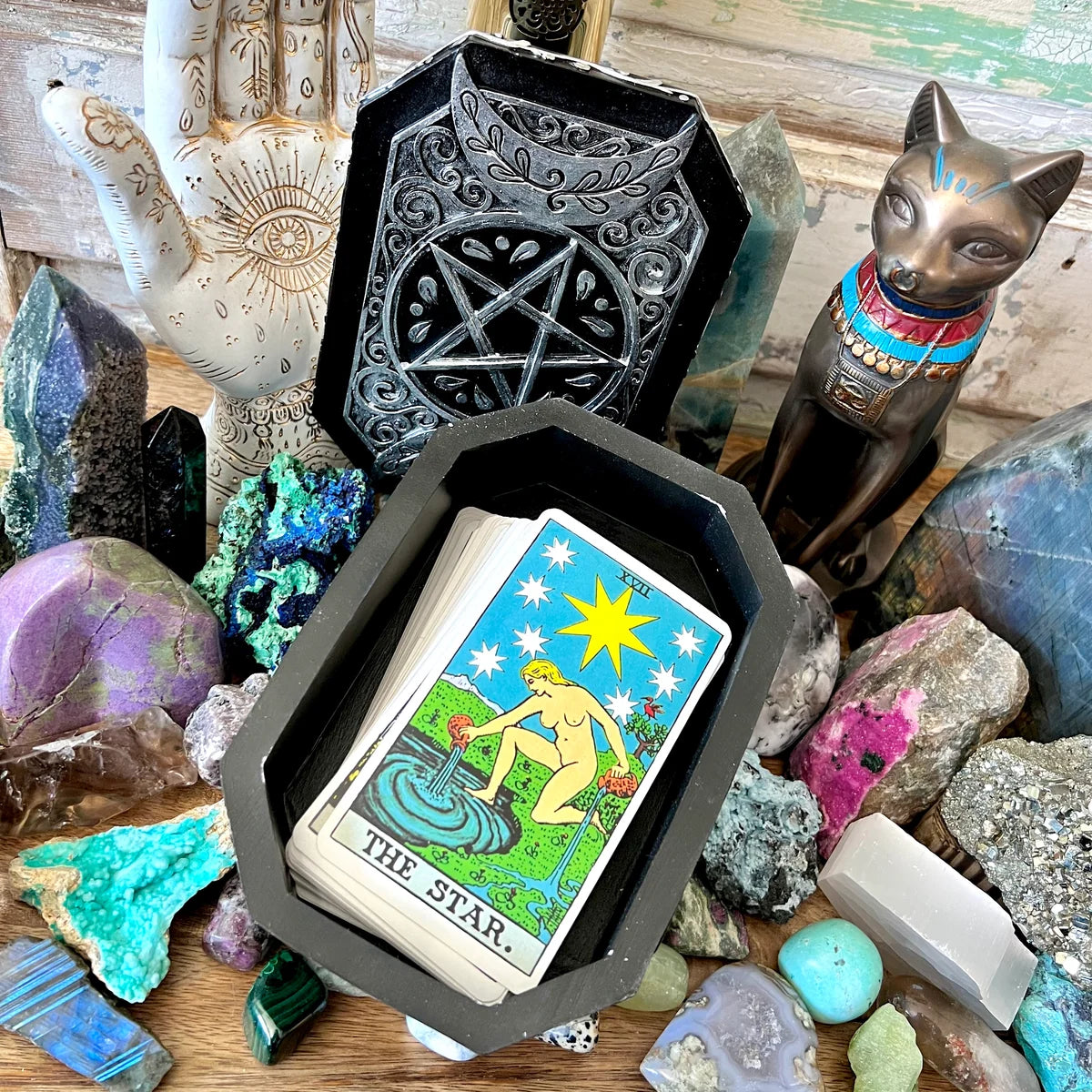 Triple Moon Storage Box | 7" x 5" x 2.5" inches Decorative Card Holder for Tarot, Oracle & Spiritual Accessories