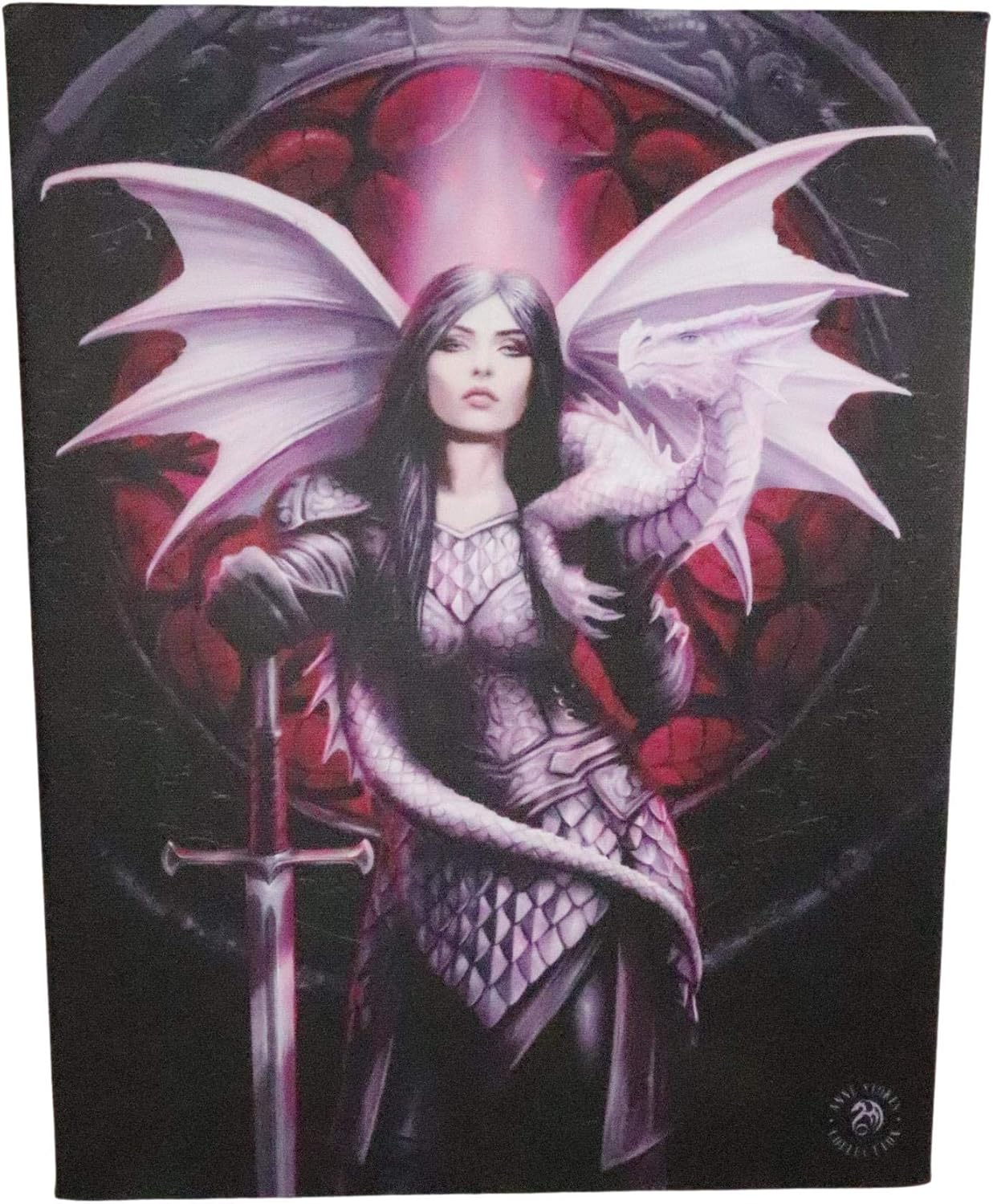 Valour Warrior Knight Queen With Dragon Canvas Framed Wall Art Wall Plaque - Anne Stokes - 7.5" W x 9.85"