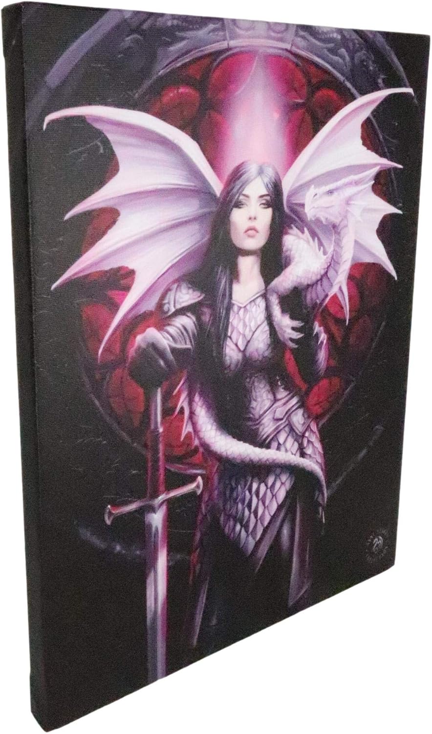Valour Warrior Knight Queen With Dragon Canvas Framed Wall Art Wall Plaque - Anne Stokes - 7.5" W x 9.85"