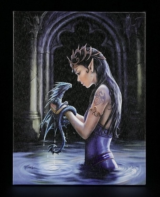 Water Dragon Elf Fairy Canvas Framed Wall Art Wall Plaque - Anne Stokes - 7.5" W x 9.85"