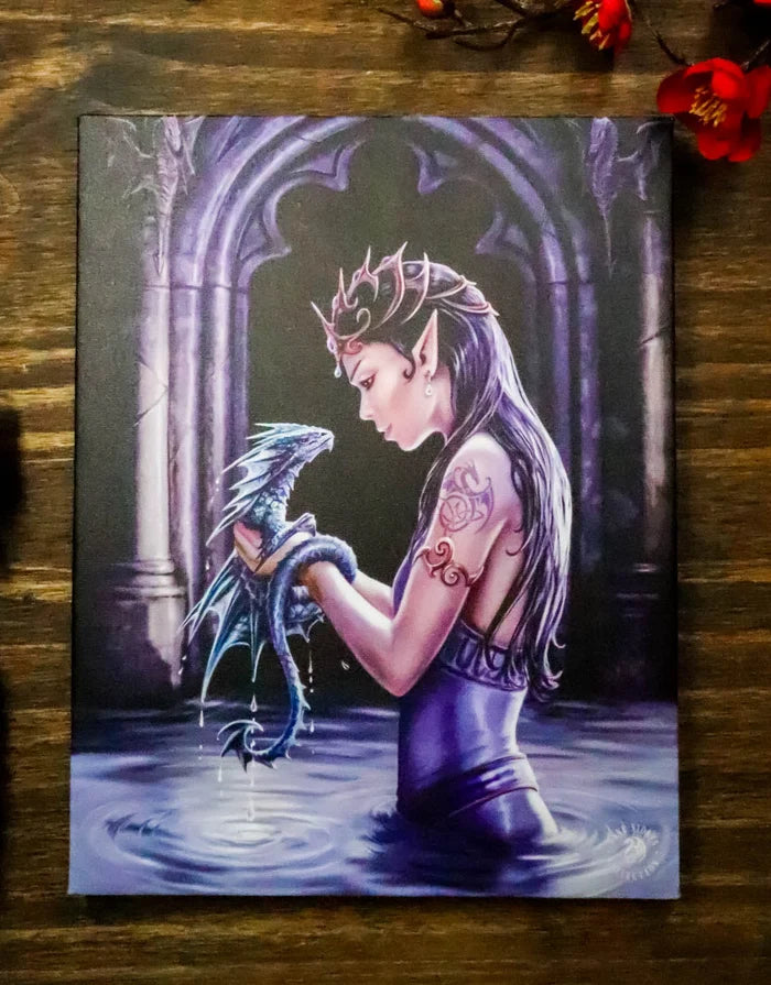 Water Dragon Elf Fairy Canvas Framed Wall Art Wall Plaque - Anne Stokes - 7.5" W x 9.85"