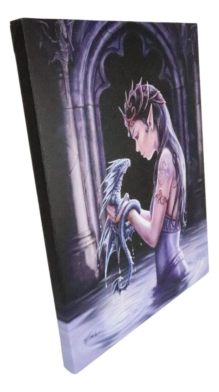 Water Dragon Elf Fairy Canvas Framed Wall Art Wall Plaque - Anne Stokes - 7.5" W x 9.85"