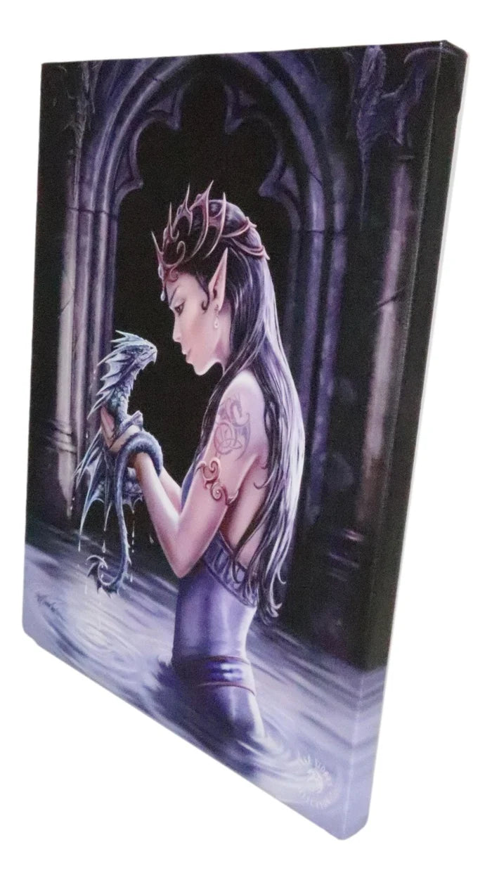 Water Dragon Elf Fairy Canvas Framed Wall Art Wall Plaque - Anne Stokes - 7.5" W x 9.85"