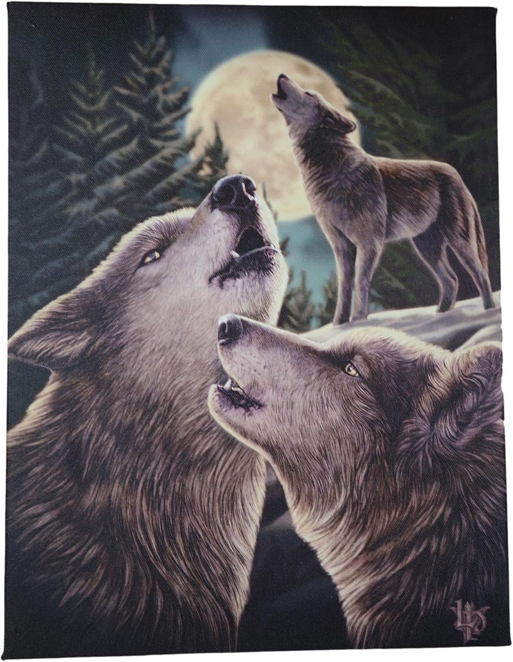 Wolf Song Howling Wolves With Full Moon Canvas Framed Wall Art Wall Plaque - Lisa Parker - 7.5" W x 9.85"