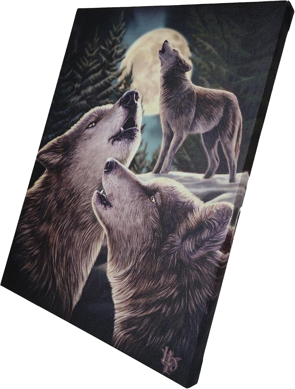 Wolf Song Howling Wolves With Full Moon Canvas Framed Wall Art Wall Plaque - Lisa Parker - 7.5" W x 9.85"