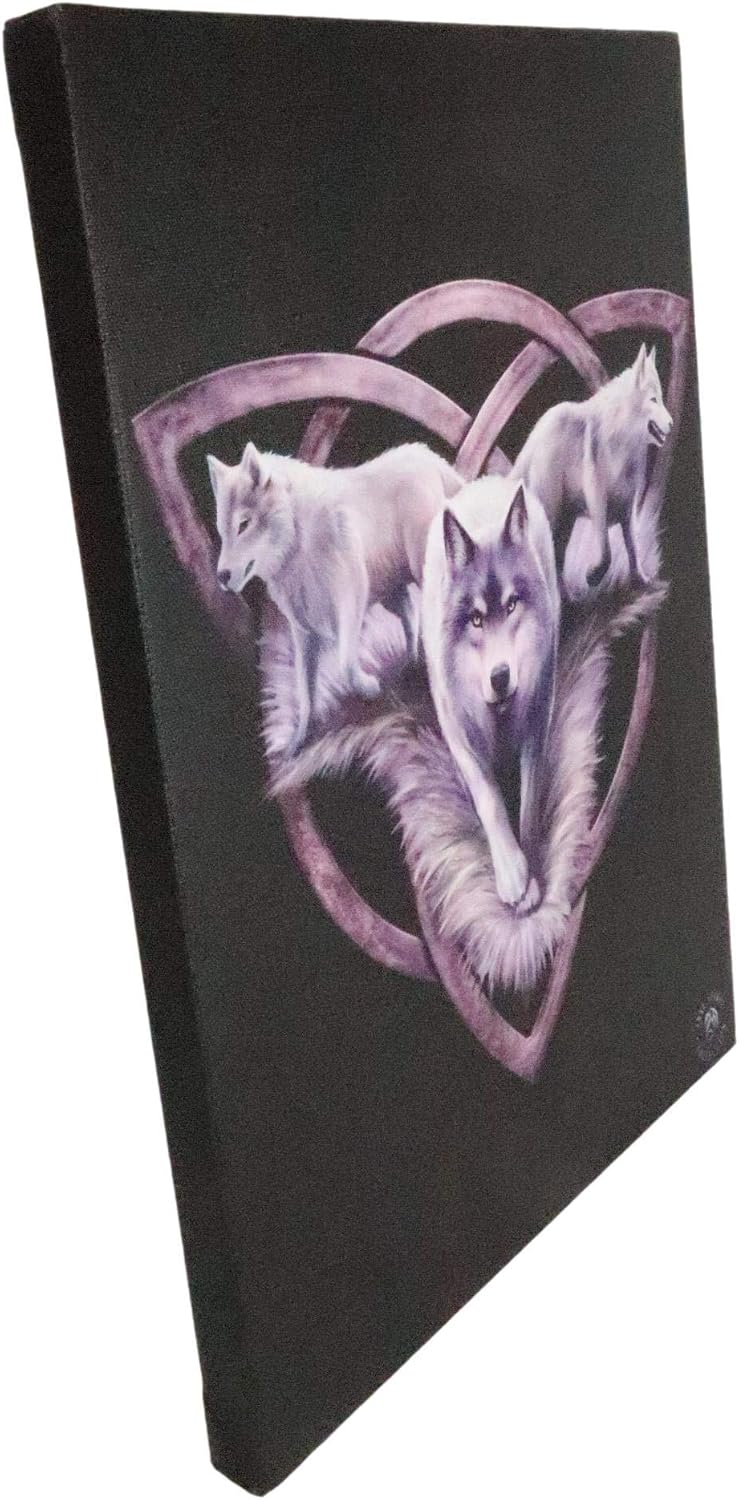 Wolf Trio Direwolf Trinity Wolfpack Canvas Framed Wall Art Wall Plaque - Anne Stokes - 7.5" W x 9.85"