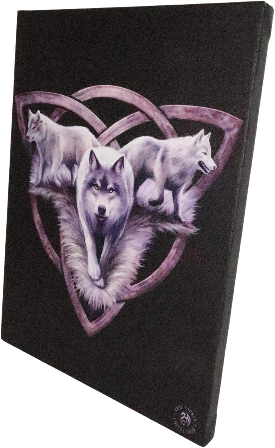 Wolf Trio Direwolf Trinity Wolfpack Canvas Framed Wall Art Wall Plaque - Anne Stokes - 7.5" W x 9.85"