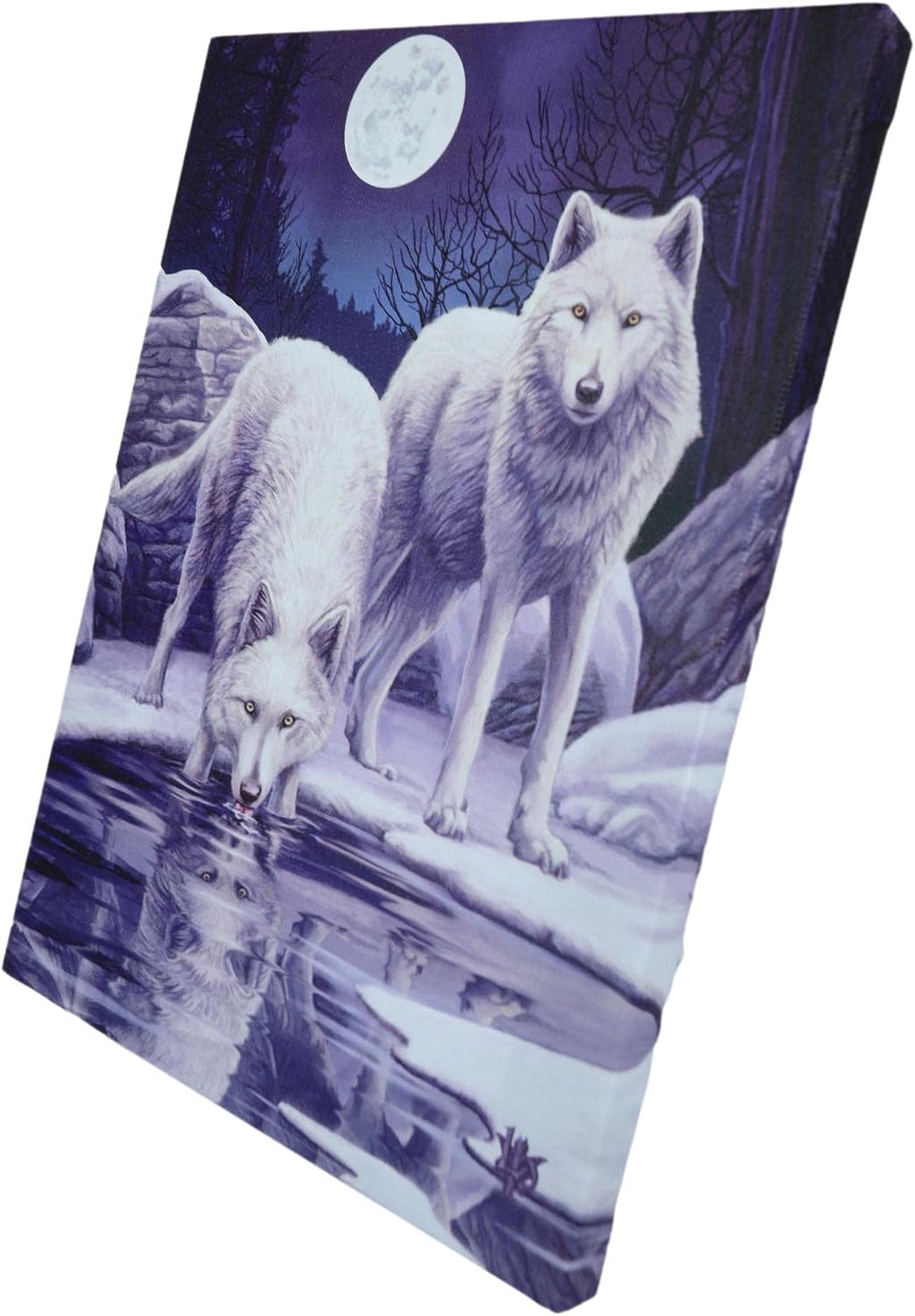Winter Warrior Frozen Snow Wolves With Full Moon Canvas Framed Wall Art Wall Plaque - Lisa Parker - 7.5" W x 9.85"