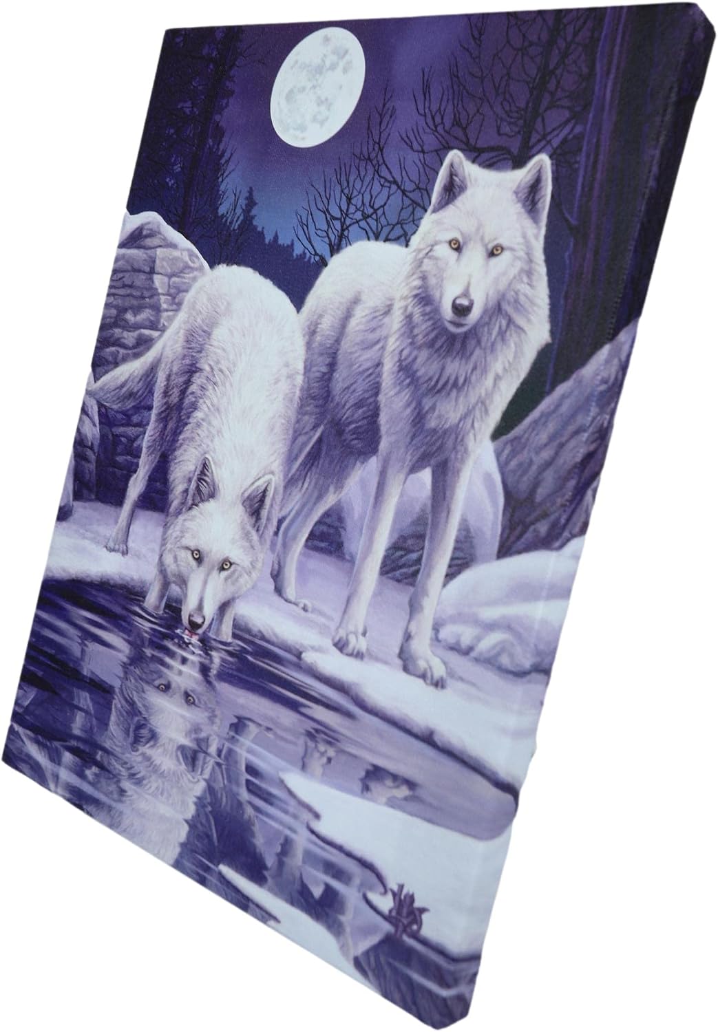 Winter Warrior Frozen Snow Wolves With Full Moon Canvas Framed Wall Art Wall Plaque - Lisa Parker - 7.5" W x 9.85"